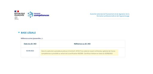Apprentissage de la langue française : France Compétences suspend la certification du Certificat Voltaire (RS 5199)