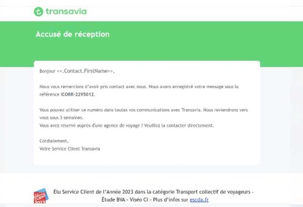 Contrôle technique défavorable du service client de Transavia