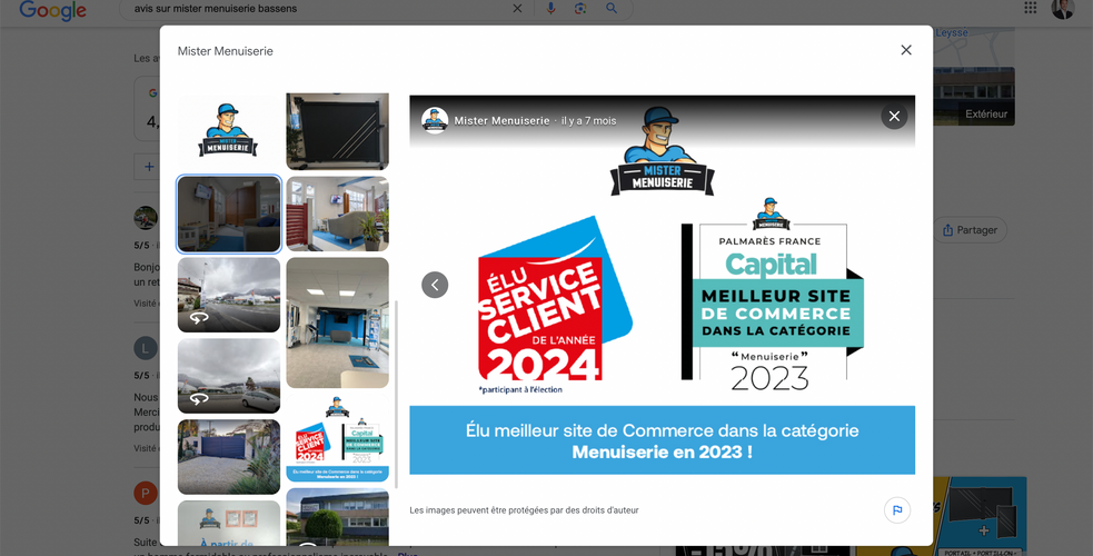 En 2024, Mister Menuiserie était, disait-il, Elu Service Client de l'année. Participant à l'élection